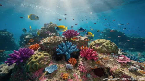 Complete reef aquarium setup: saltwater fish, corals, live rock