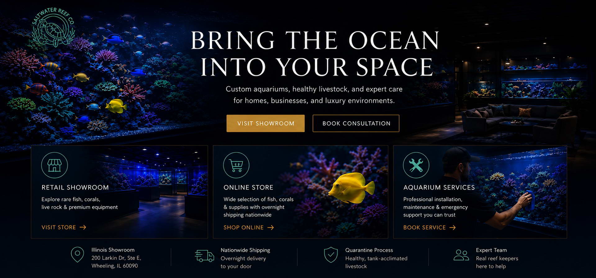 SaltwaterReefCo, aquarium installation, maintenance, IL